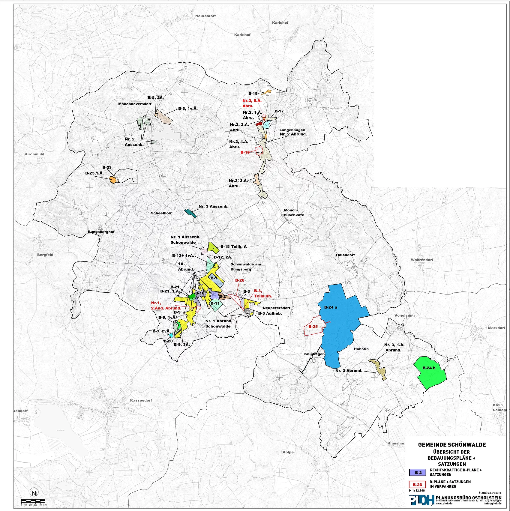 Übersichtsplan der Bebauungspläne der Gemeinde Schönwalde a. B.