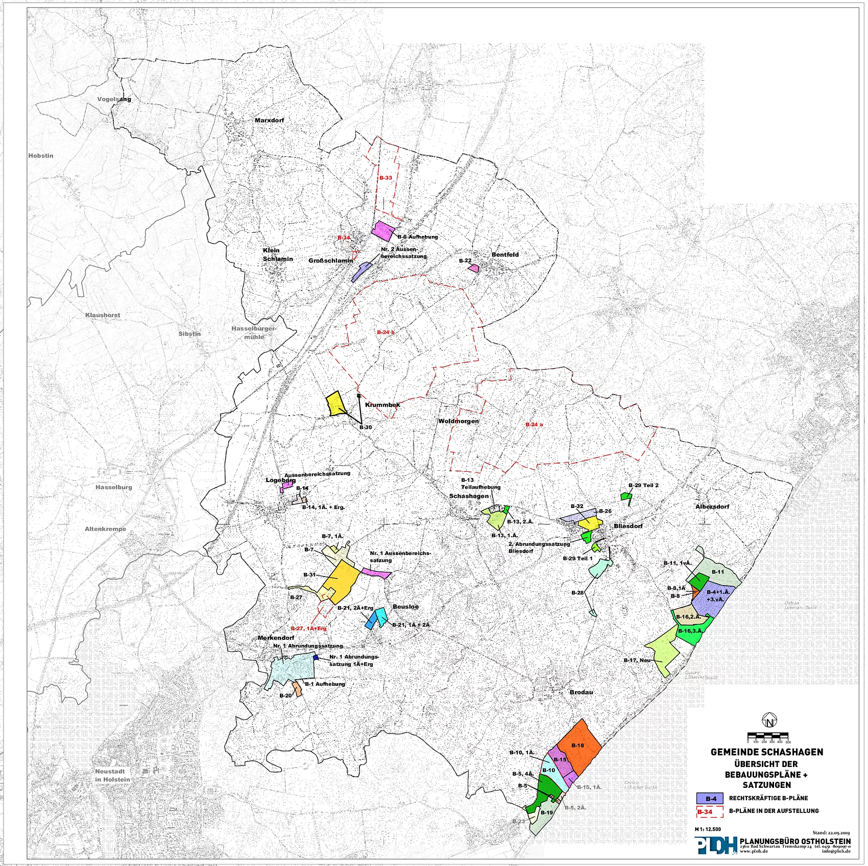 Übersichtsplan der Bebauungspläne der Gemeinde Schashagen